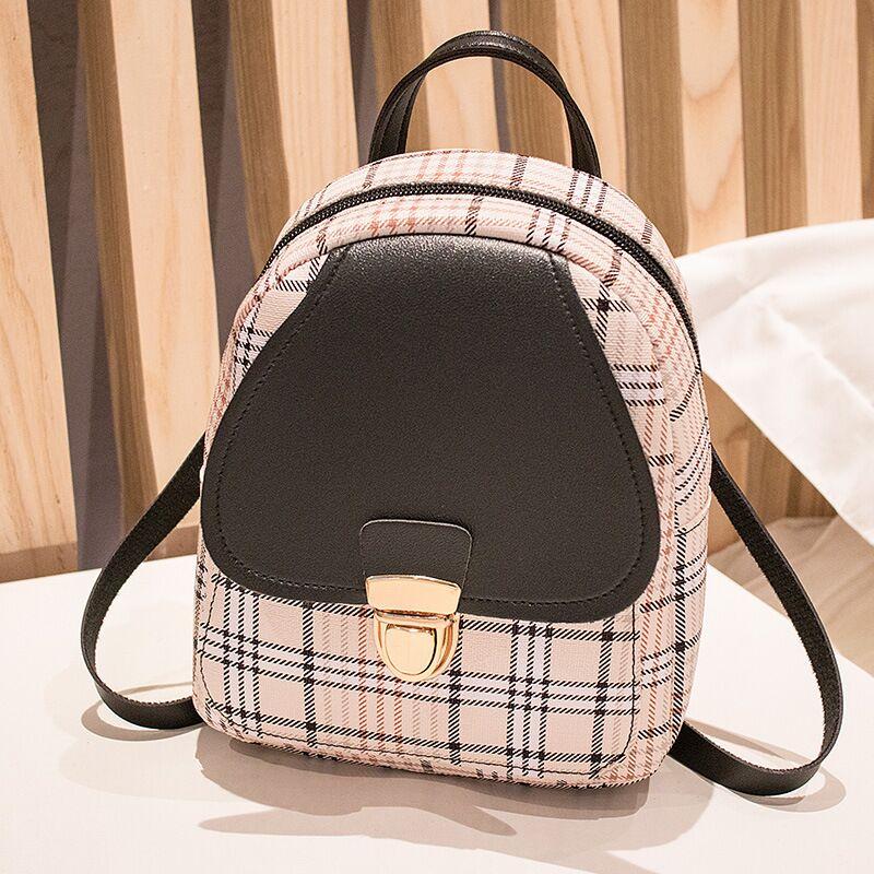 Ladies Check Lock Small Backpack One Shoulder Diagonal Handbag Coin Purse - New Star Living