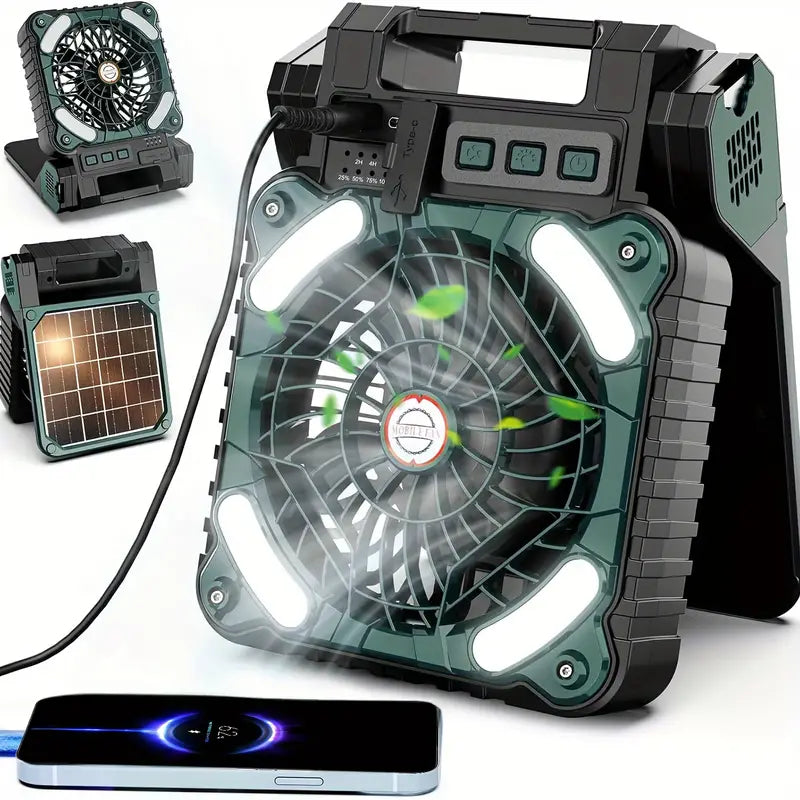 Revaudo™ Portable Outdoor Solar Fan with USB Recharge and LED Light - New Star Living