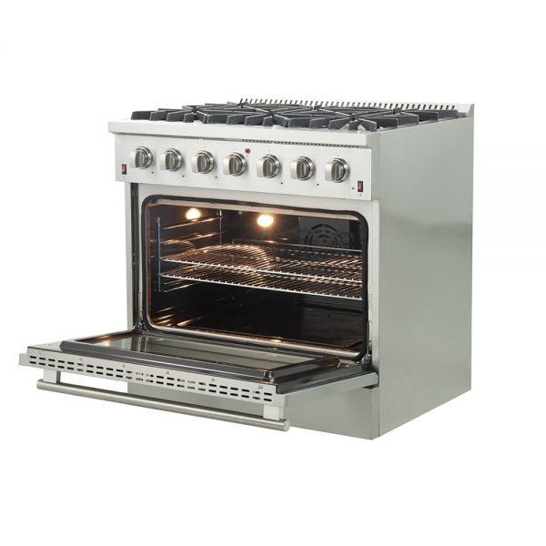  FORNO Vittorio Full Gas 36 Inch. French Door Freestanding  Range 6 Sealed Burners Cooktop - 5.36 Cu. Ft. Gas Convection Oven Capacity  - Stainless Steel Stove Range Heavy Duty Cast Iron Grates : Appliances